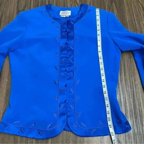 Adrianna Papell Blue 100% Silk Button Front Blazer Jacket Women’s size 8 - Picture 10 of 14
